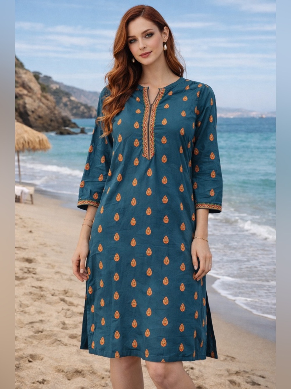 Embroidered Teal Top with Vibrant Accents Indian Asian Inspired